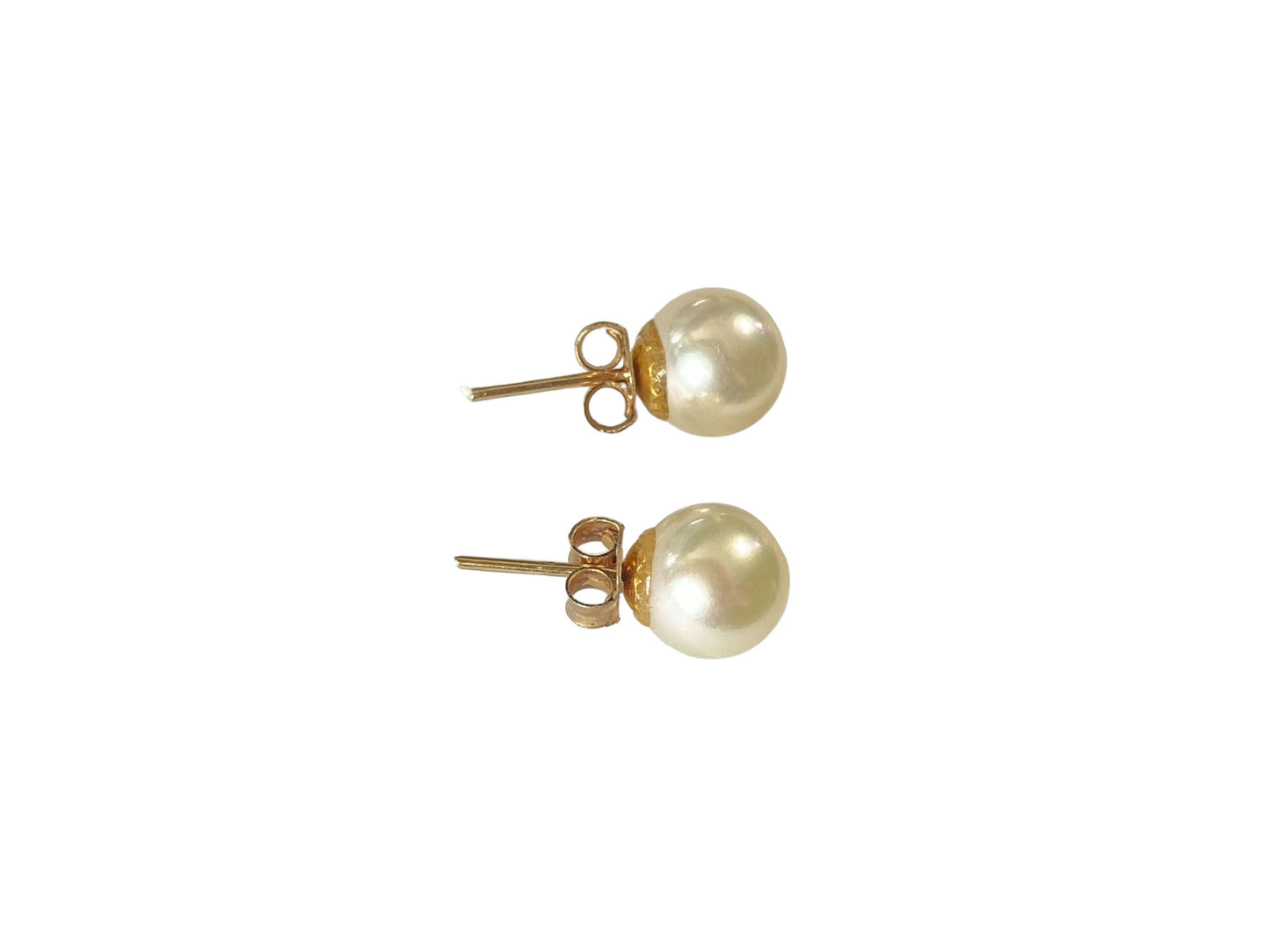 #7289 Vintage 18K  Gold Pearl Stud Earrings