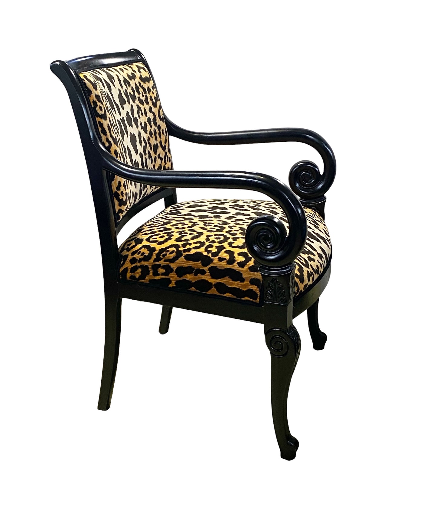 #6173 Vintage French Style Lacquer Wood Chair W/ animal Print  Fabric