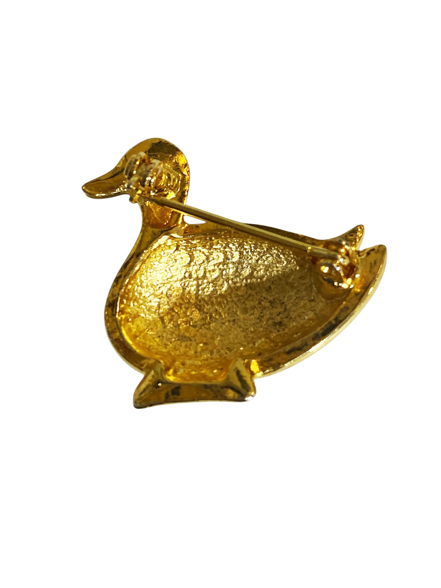 #6310 Vintage Gold Tone Blue enamel Clear Rhinestone Duck Brooch Pin