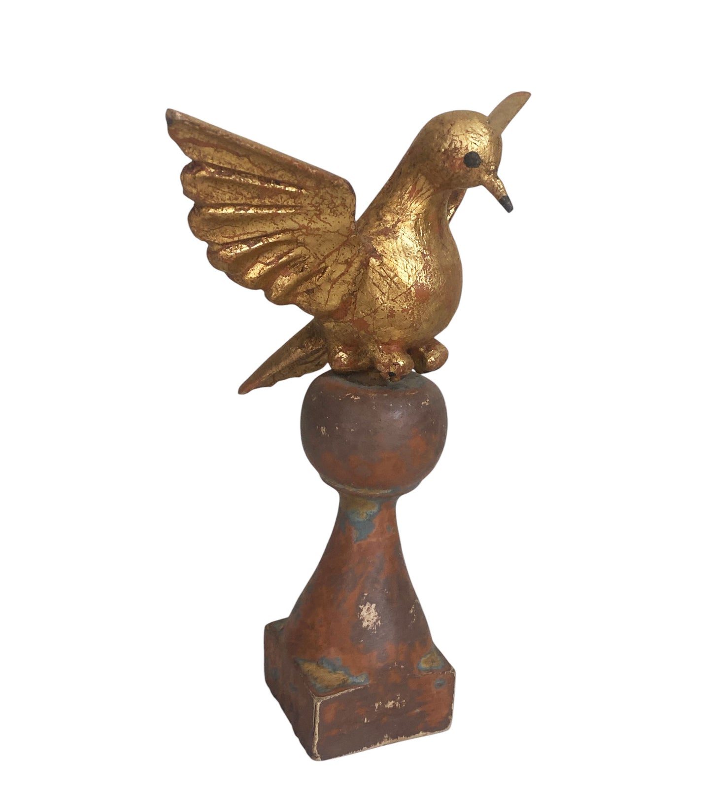 #6375 Superb Carved Wood Dove the Holy Spirit Sculpture on Finial 7" H