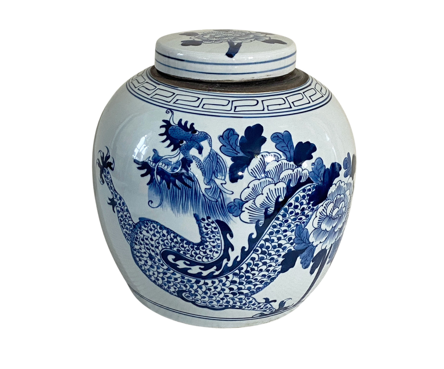#3140 Chinoiserie B &W Porcelain Ginger Jar W/Dragon 12" H