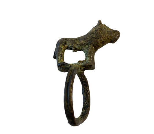 #2035 SUPERB African Gan Burkina faso bronze Ring w/ Hyena
