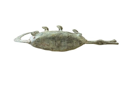 #7224 Large Dogon Bronze Pirogue  Crocodile Boat W/ figures , Mali  15" W