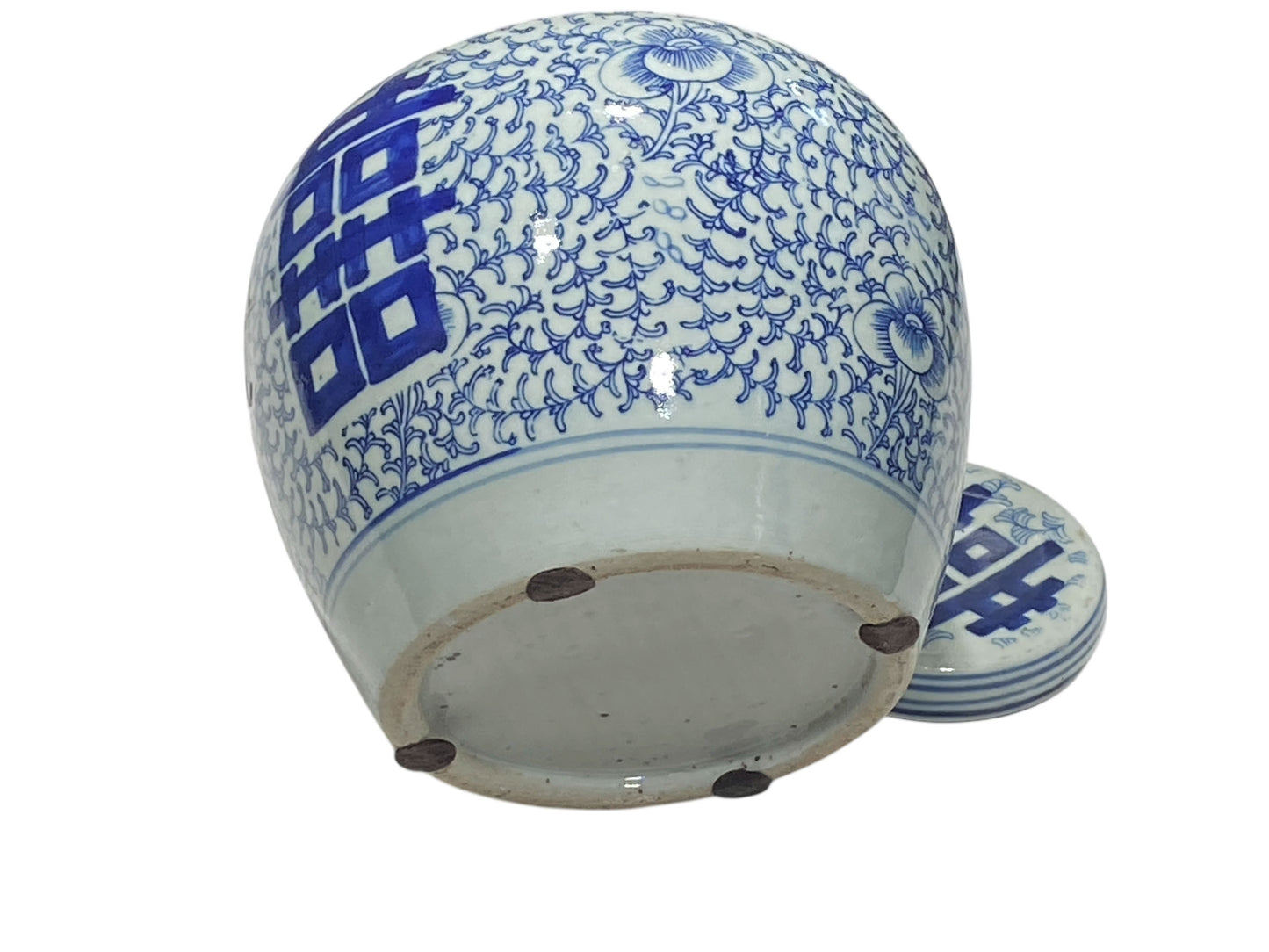 #253 Chinese Vintage Double Happiness Blue and White Porcelain Ginger Jar  9" H