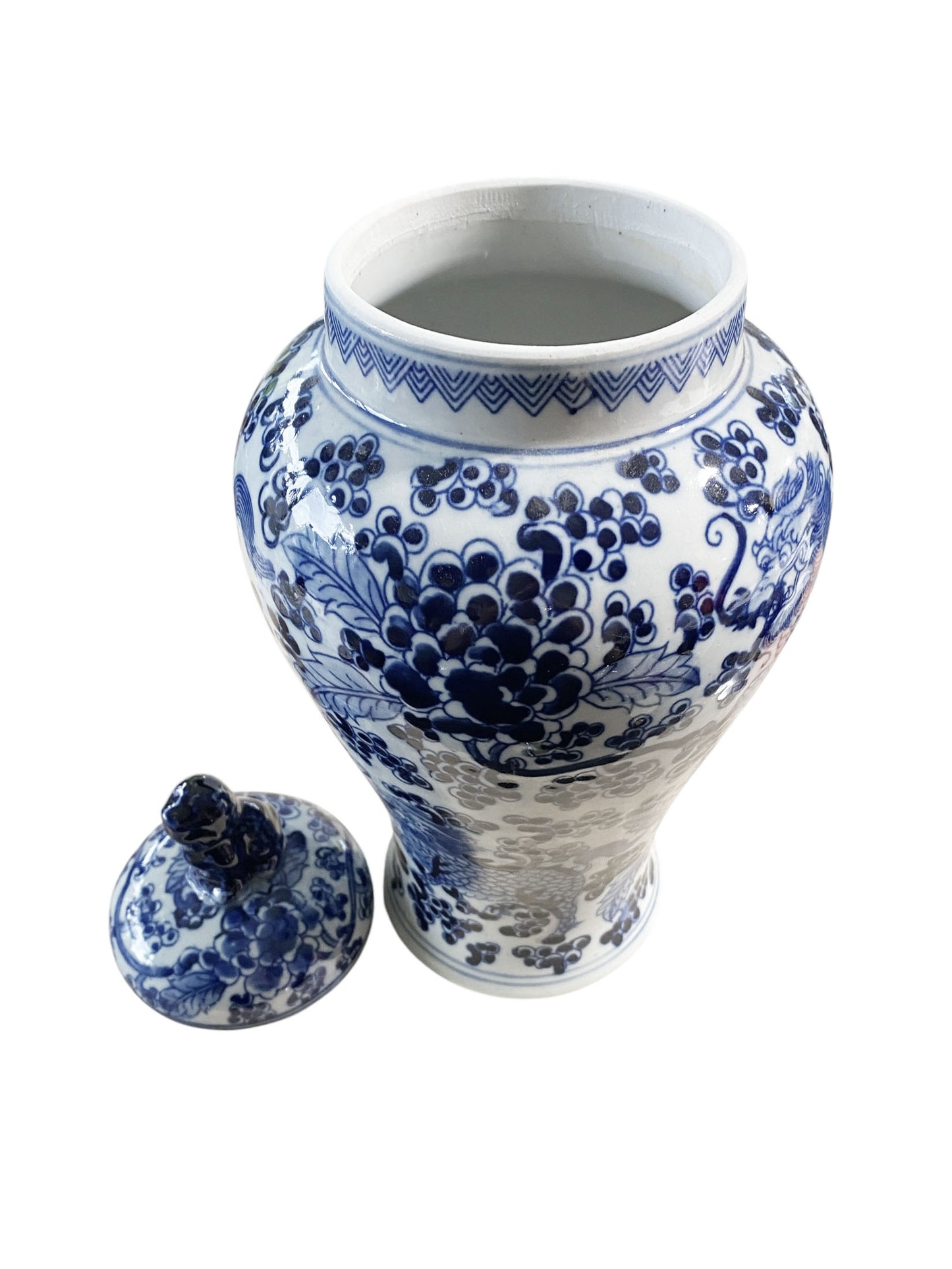 #6476 Chinoiserie Blue and White Porcelain Covered Jar 13" H