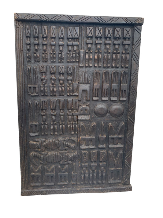 # 6830 Vintage Dogon Granary  Door With  Nommo Ancestors Figures Mali African 36" H
