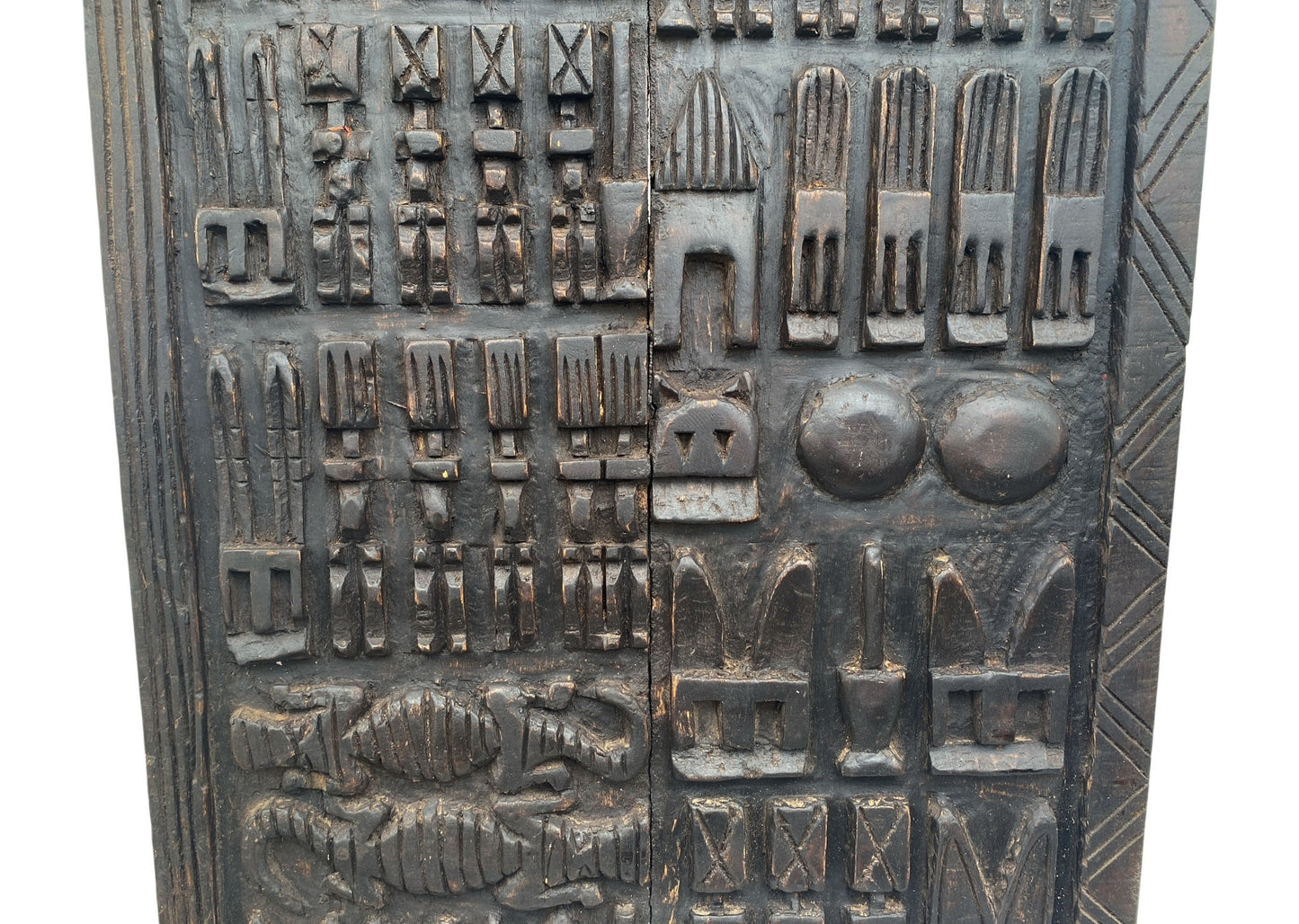 # 6830 Vintage Dogon Granary  Door With  Nommo Ancestors Figures Mali African 36" H