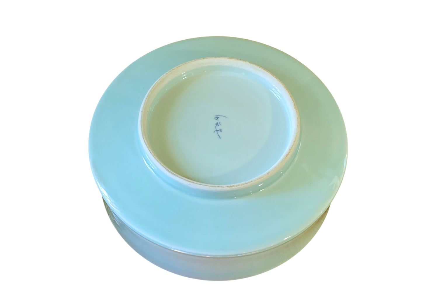 #135 Chinoiserie Hand Carved Celadon Bowl with Lotus Flower 10.25" D