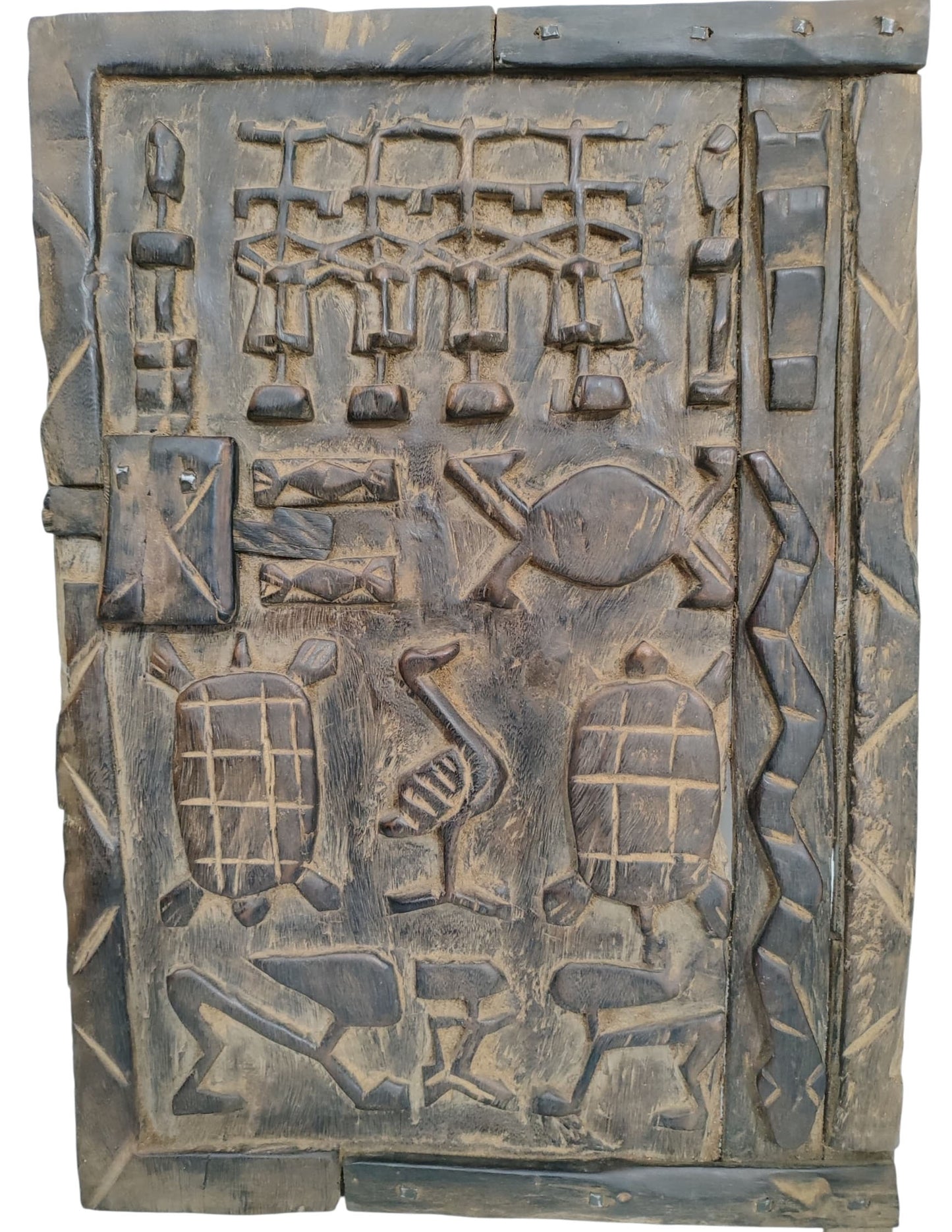 #1108 Vintage Granary Dogon  Door With turtles Mali African 25"H