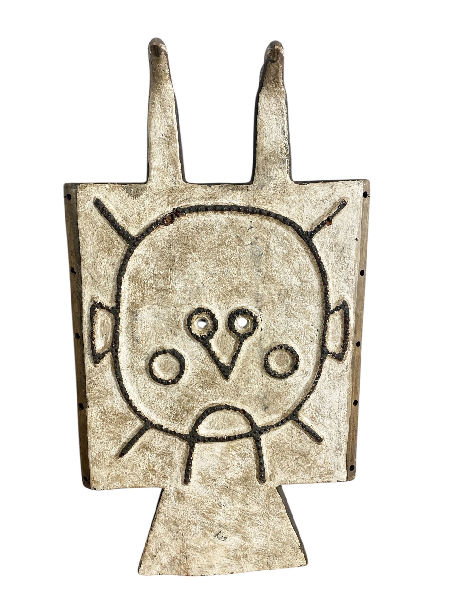 #1177 VTG African Toussian Bird Mask Carved Wood Plank Crest -Burkina Faso 25.5" H