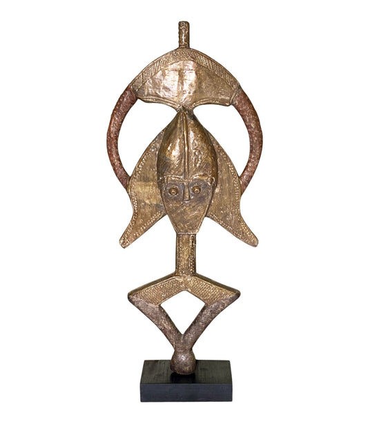 #1188 VTG Bakota Brass and wood  Sculpture w/Stand 25.75" H