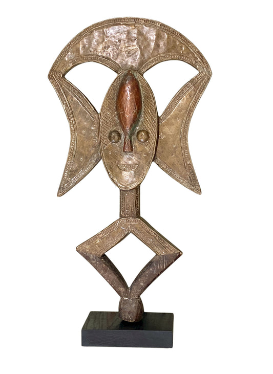 #1173 VTG Bakota Brass and wood  Sculpture w/Stand 24.5" H