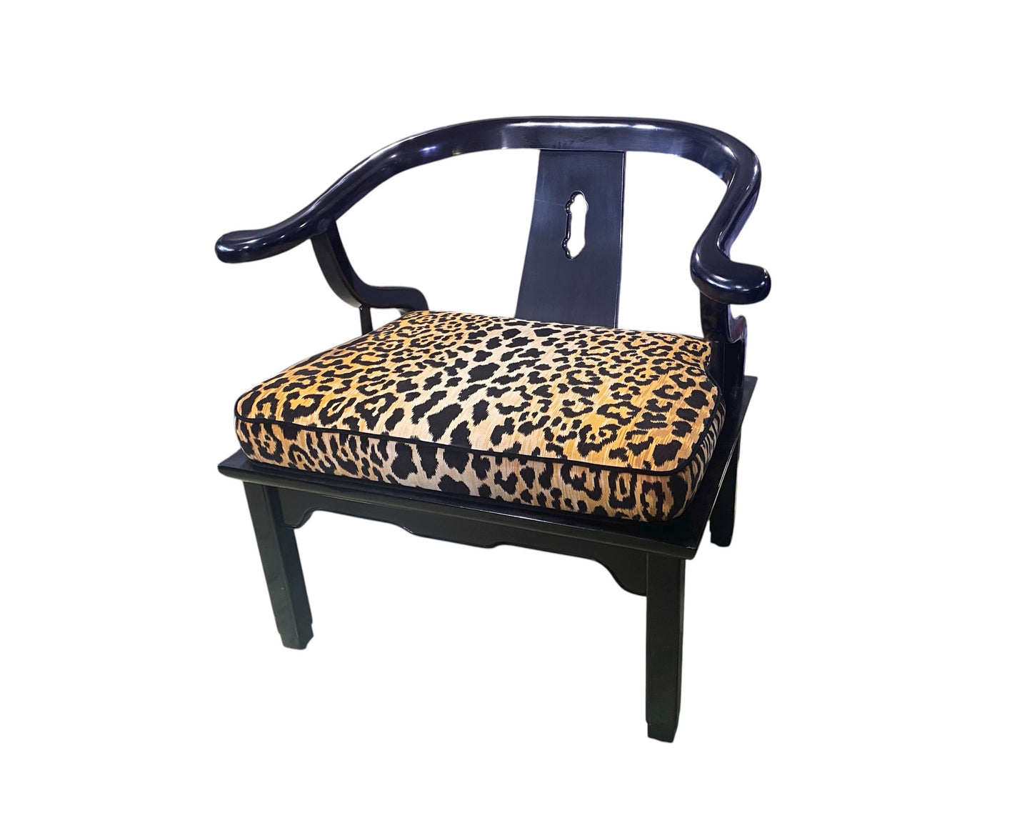 #209 1960's James Mont Style Chinese Black Lacquer Horseshoe Back Club Chair