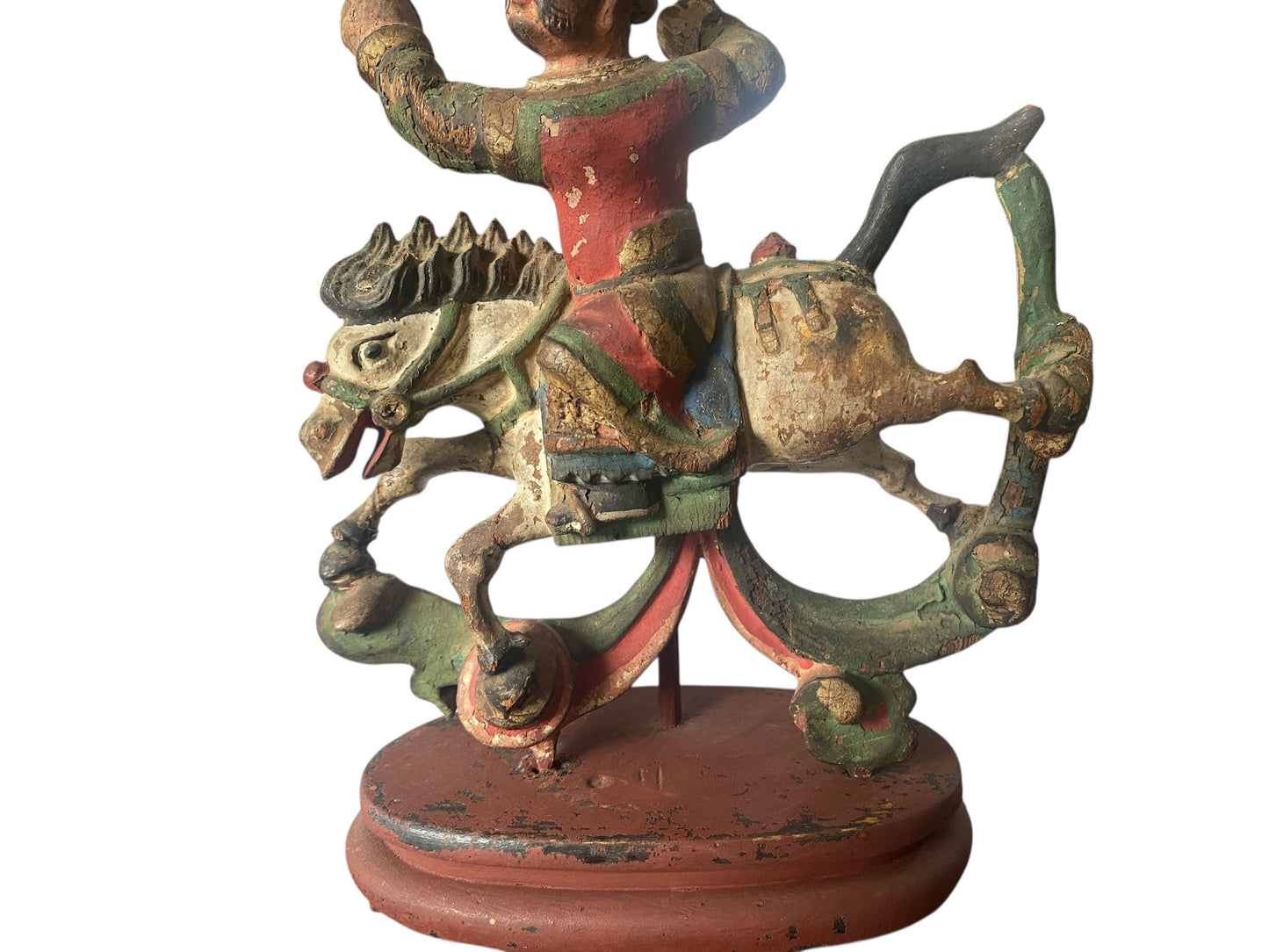 #7153 Antique Asian Chinese 1800's Carved Wood Figure Of An Equestrian