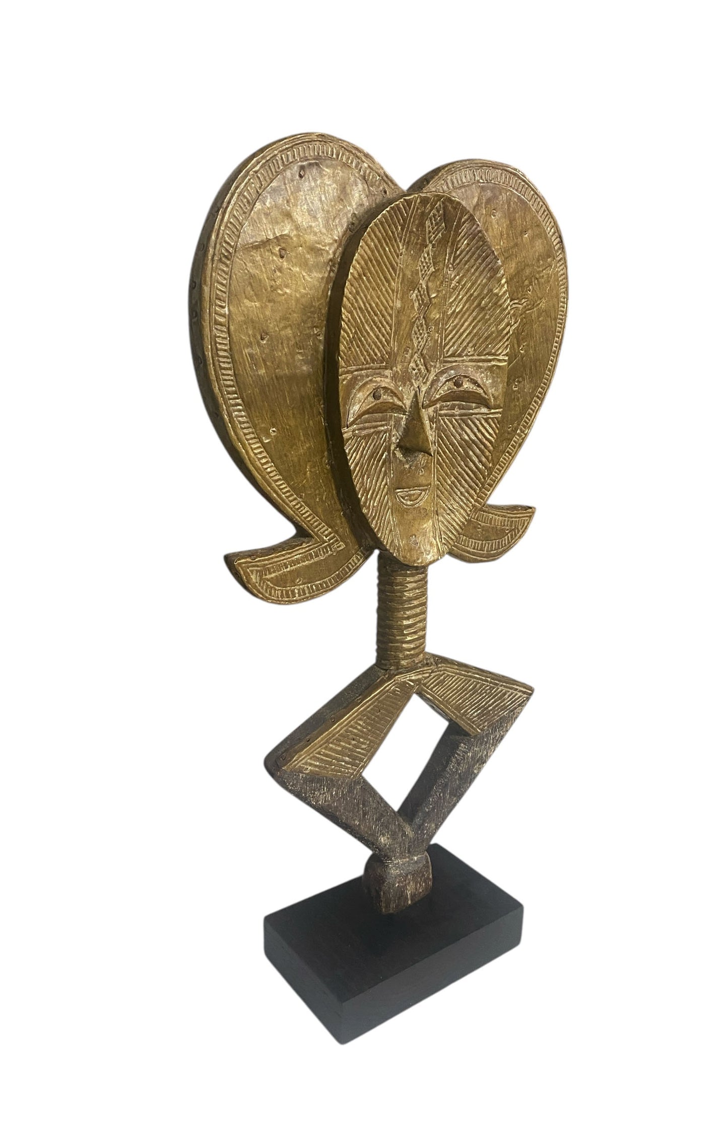 #1195 VTG Bakota Brass and Wood  Sculpture w/Stand 22" H