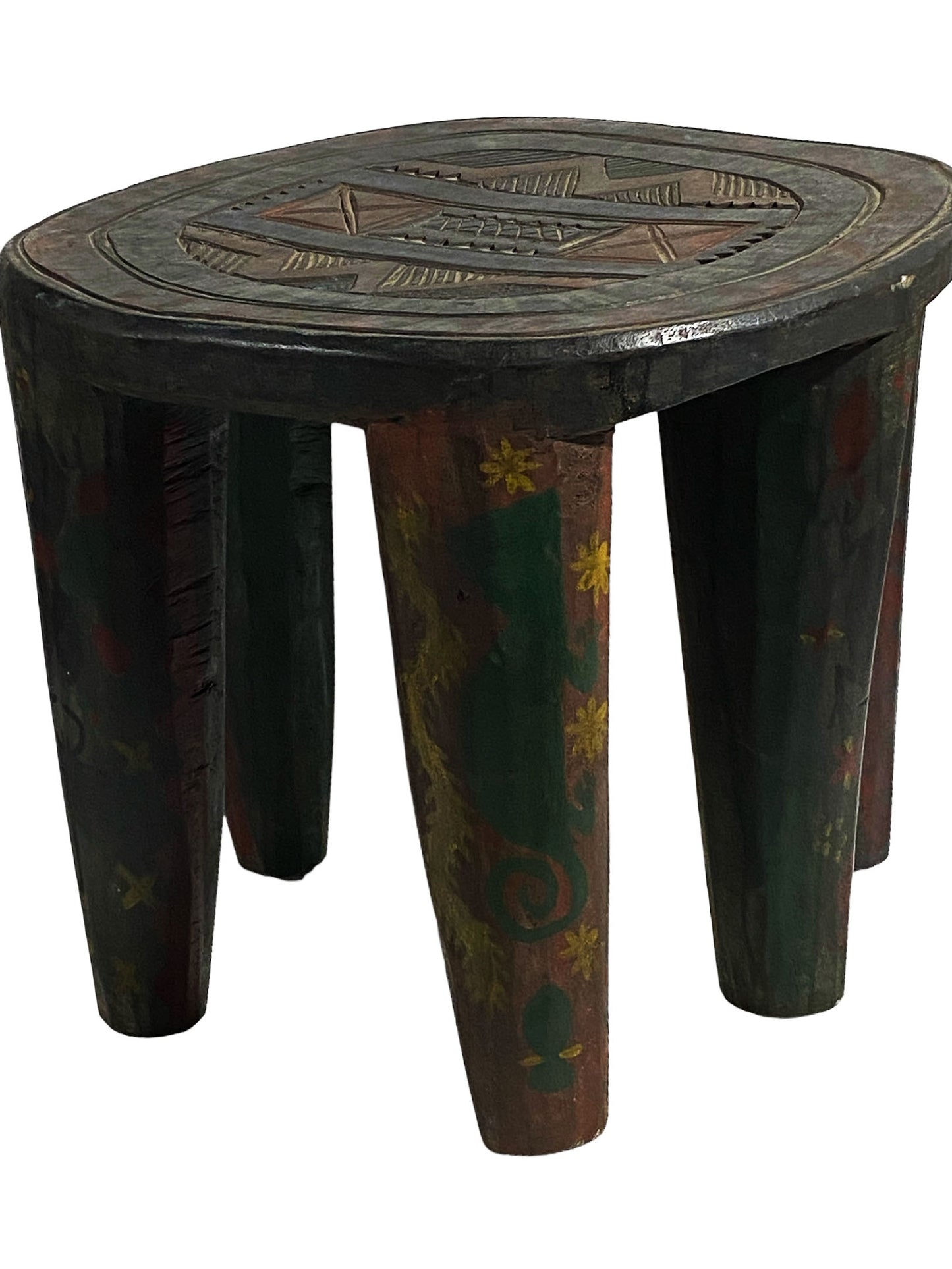 #5546 African LG Colorful  Nupe Stool / Table Nigeria  14" H by 18" W