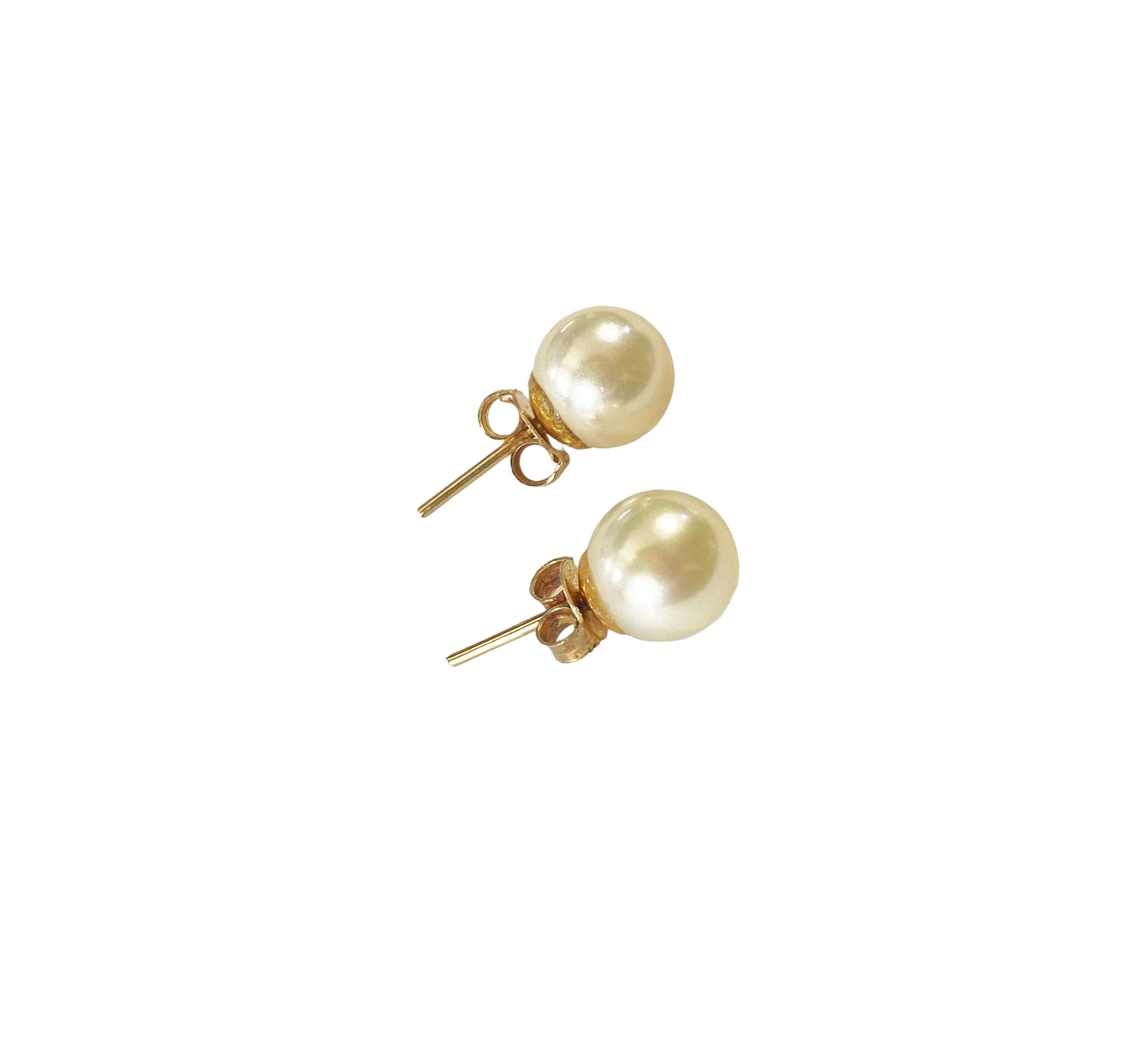 #7289 Vintage 18K  Gold Pearl Stud Earrings