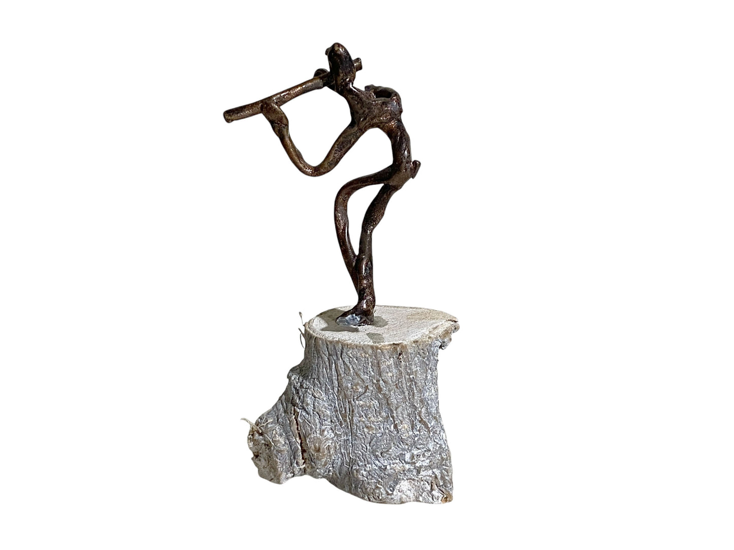 #3132/50 Korean Bronze Sculpture Of A Flautist on wood Stand 3.5" H signed