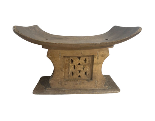 #AS103/6342 Superb and Rare Old Ashanti Carved Wood  Stool 19.5" W by 13.25" H