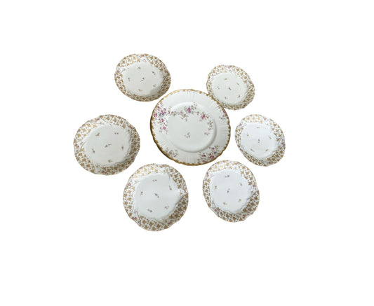 #6345 Antique Limoges Porcelain  Two Dinner  and Six Dessert Plates  Gold Floral