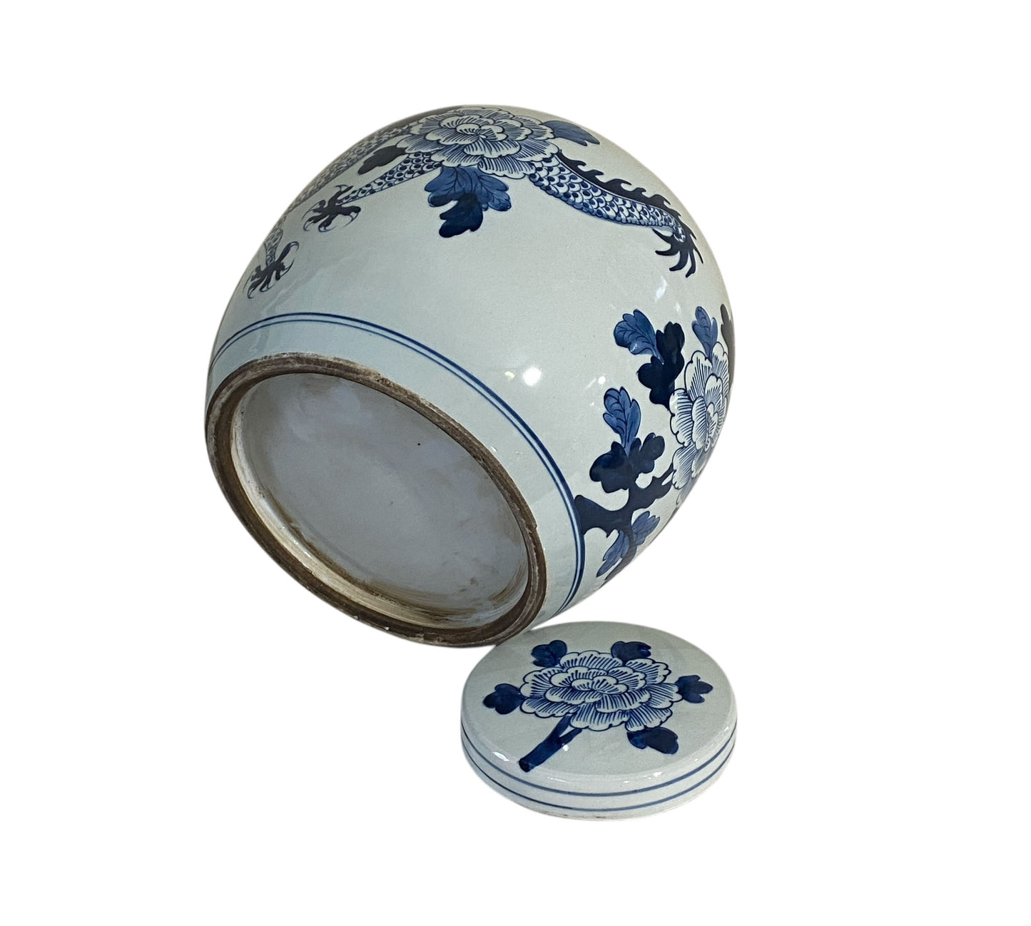 #3140 Chinoiserie B &W Porcelain Ginger Jar W/Dragon 12" H