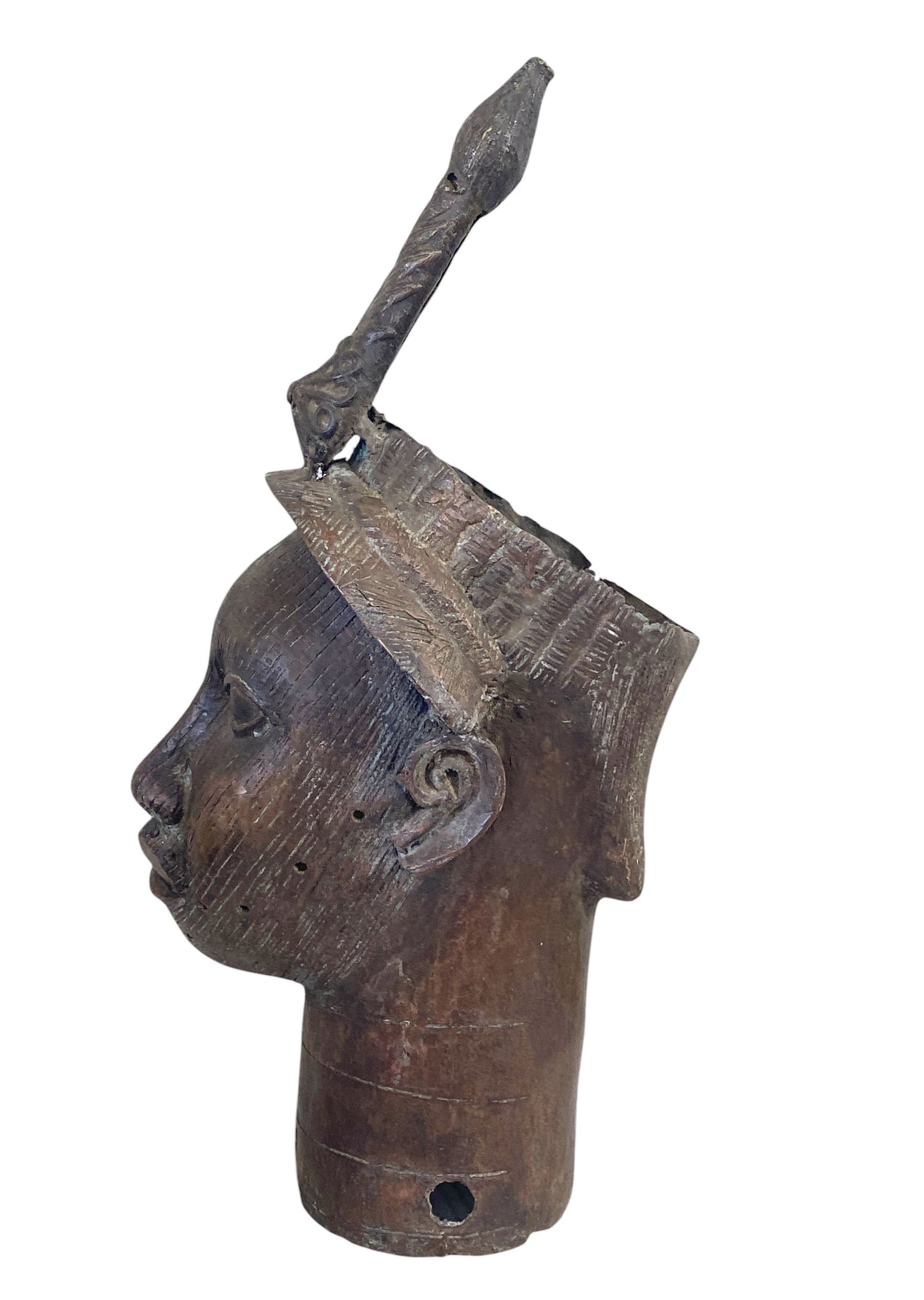 # 969 Superb Lg Benin Bronze Head of Oba Nigeria African 21.5" H