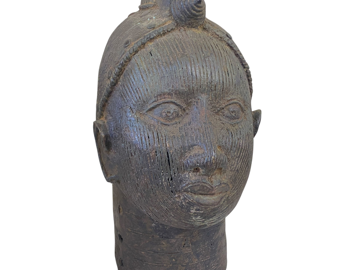 #4183 Superb Old LG  Benin Bronze  Head  of the Queen Mother Iyobas Nigeria African 17" H