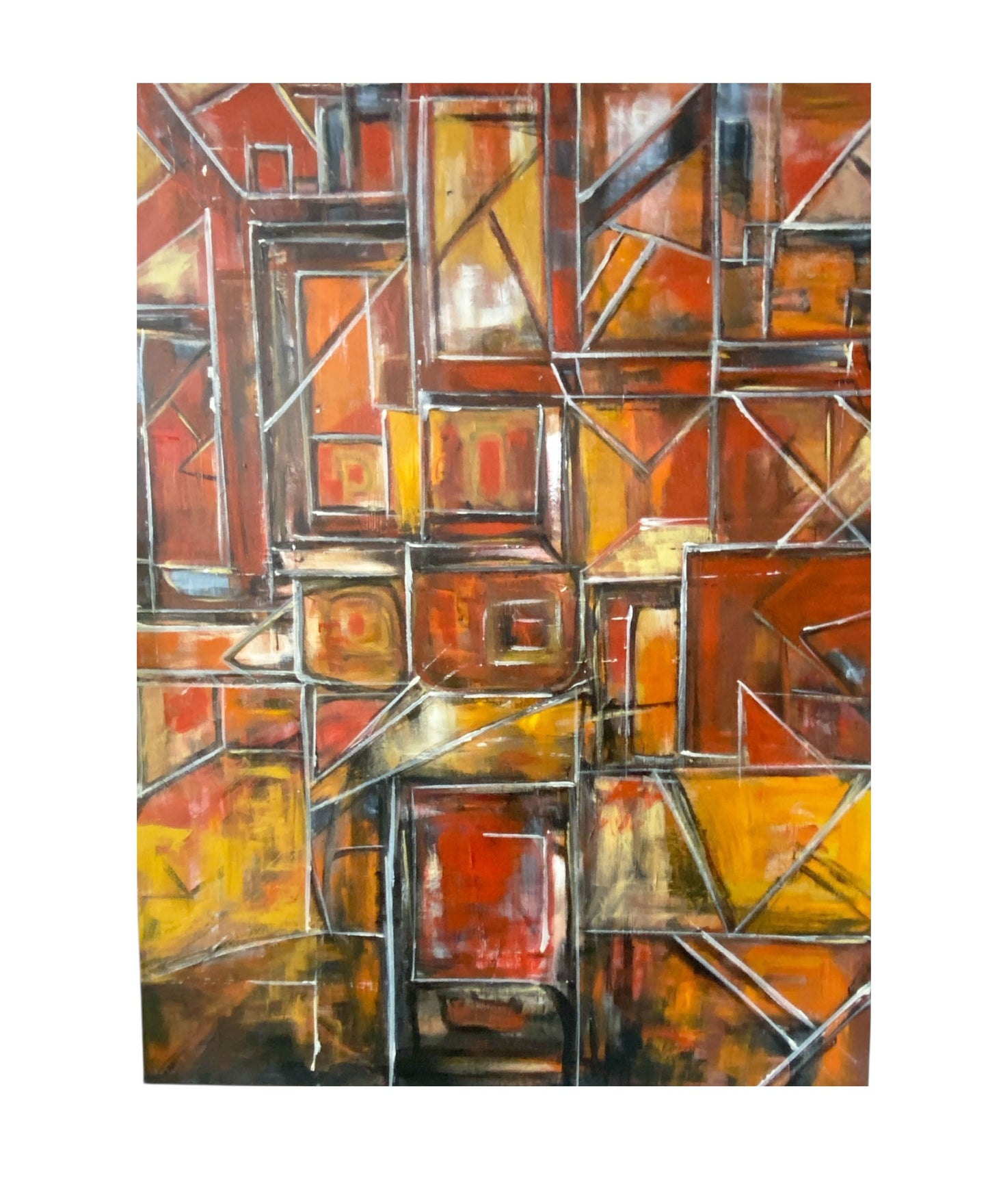 #6820 Acrylic on Canvas Abstract Signed YJR 48" H "Les Fenêtres de Manhattan "