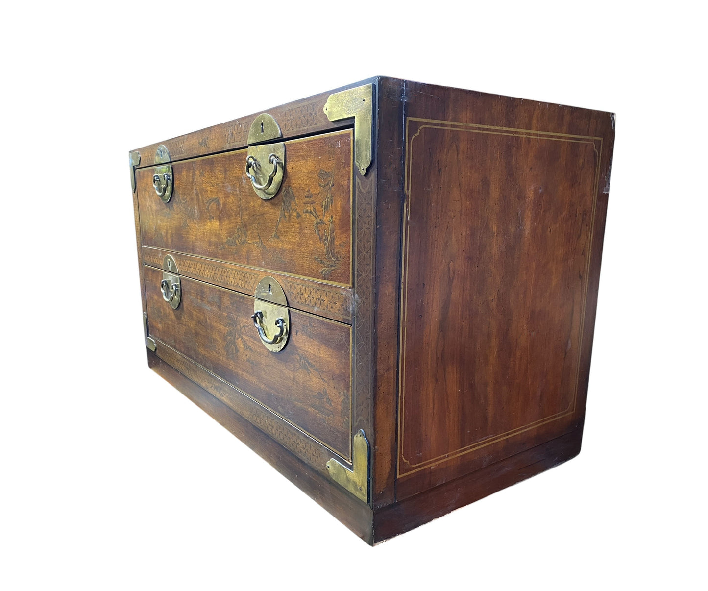 #274 Vintage  Drexel  Tansu Style Chest with hand painted chinoiserie  24" H