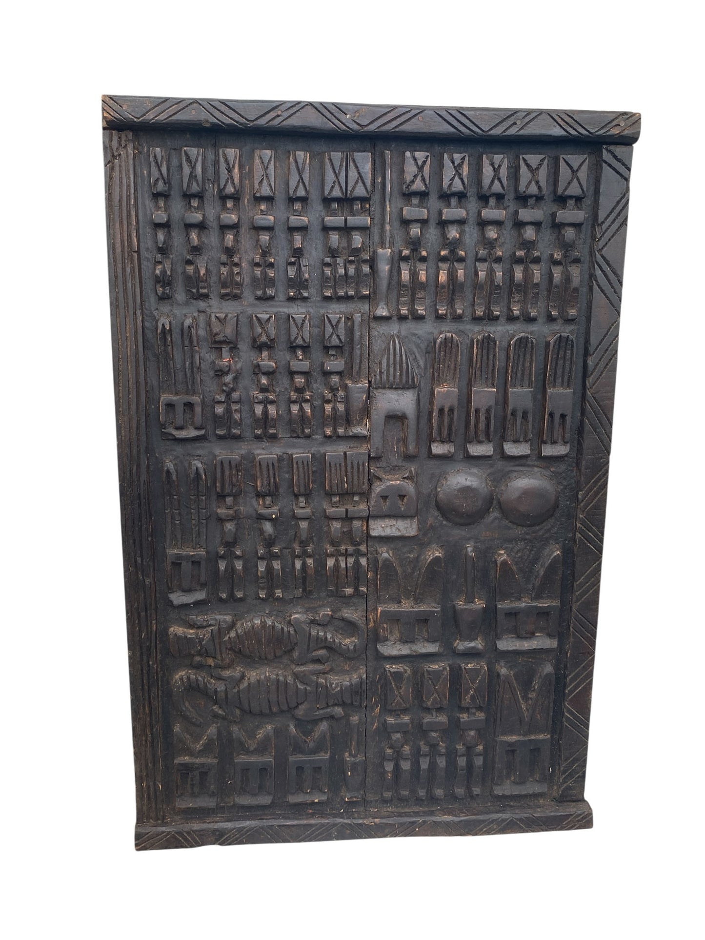 # 6830 Vintage Dogon Granary  Door With  Nommo Ancestors Figures Mali African 36" H