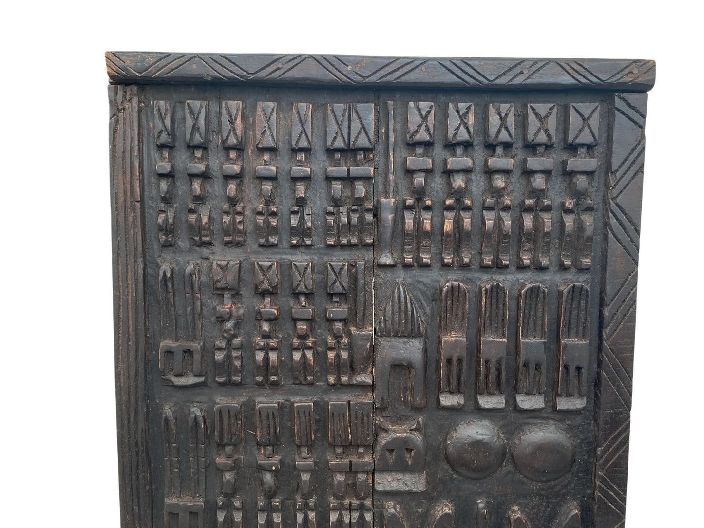 # 6830 Vintage Dogon Granary  Door With  Nommo Ancestors Figures Mali African 36" H