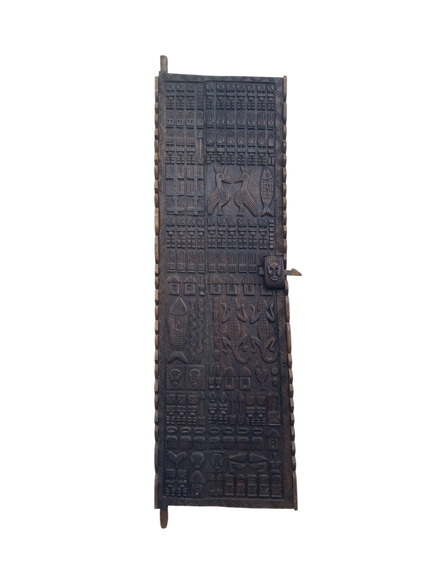 #6827 Vintage Granary Dogon Door w/Nomoo Ancestors /crocodiles/ Mali African 82" H