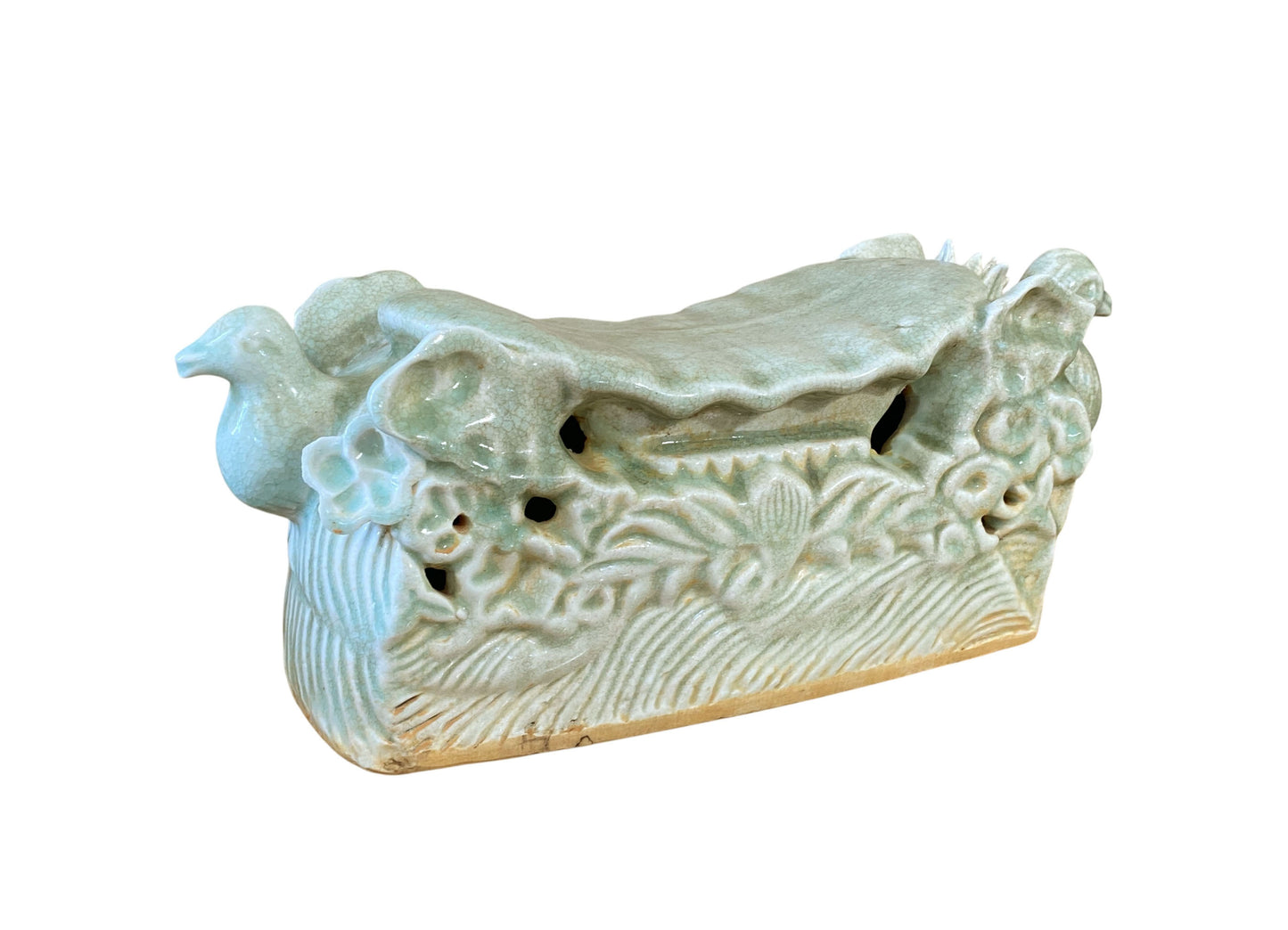 #120 Asian Celadon Ceramic Headrest with doves