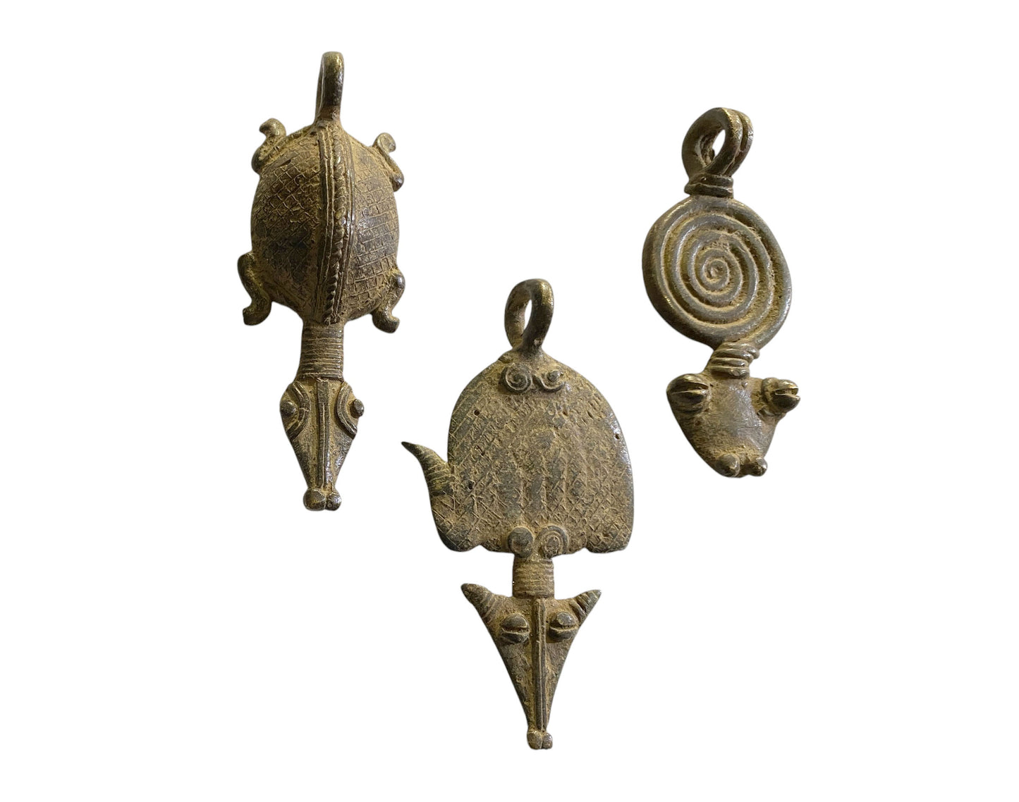 #1150 Vintage Lobi Bronze Amulet /Gold Weight  Pendant set of 3