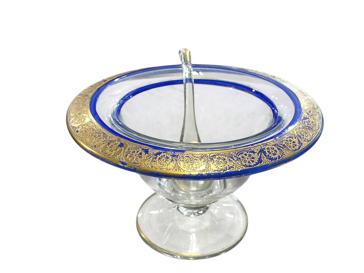 #658 Antique French Glass Condiment or Caviar Dish W/enamel and gild 4" H