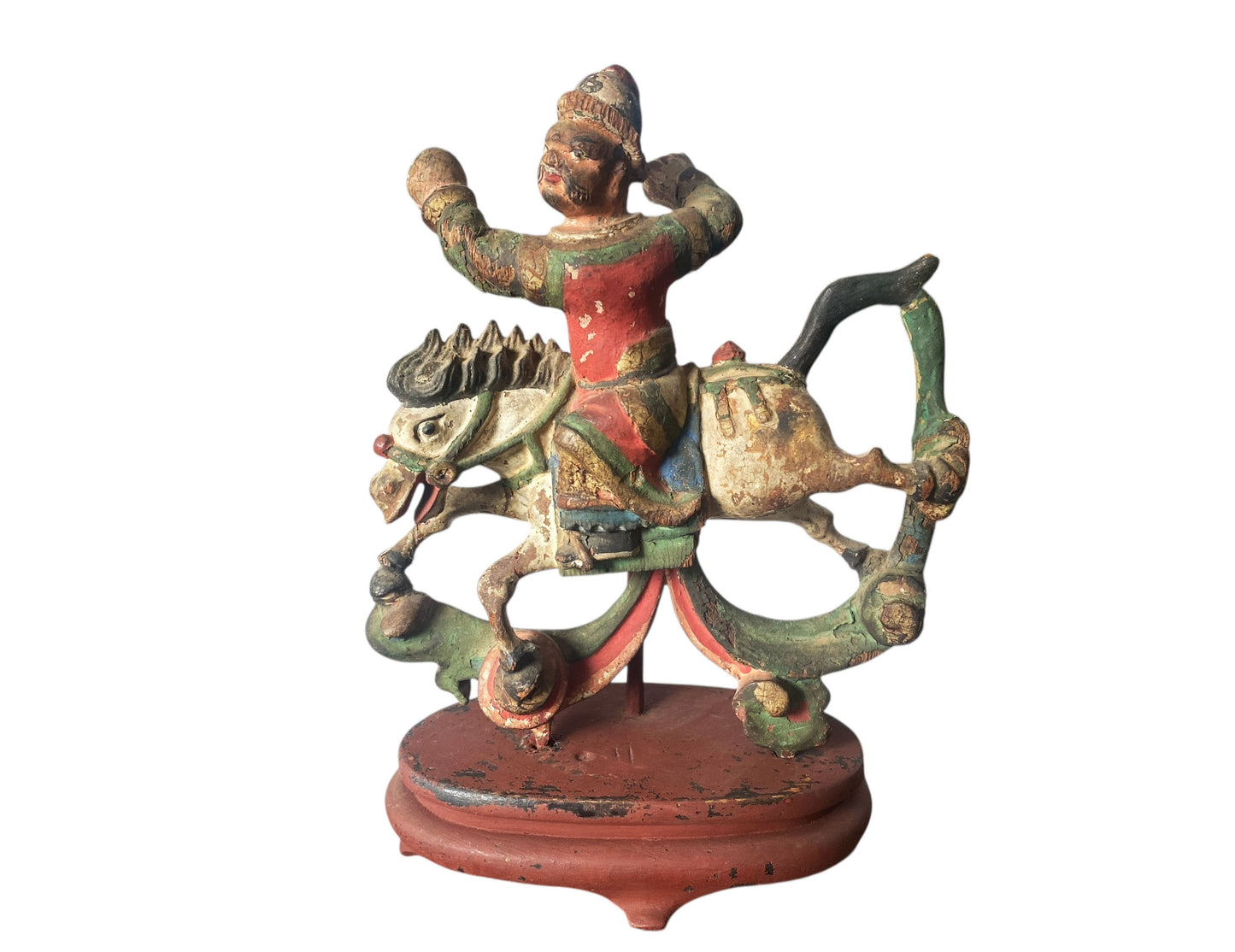 #7153 Antique Asian Chinese 1800's Carved Wood Figure Of An Equestrian