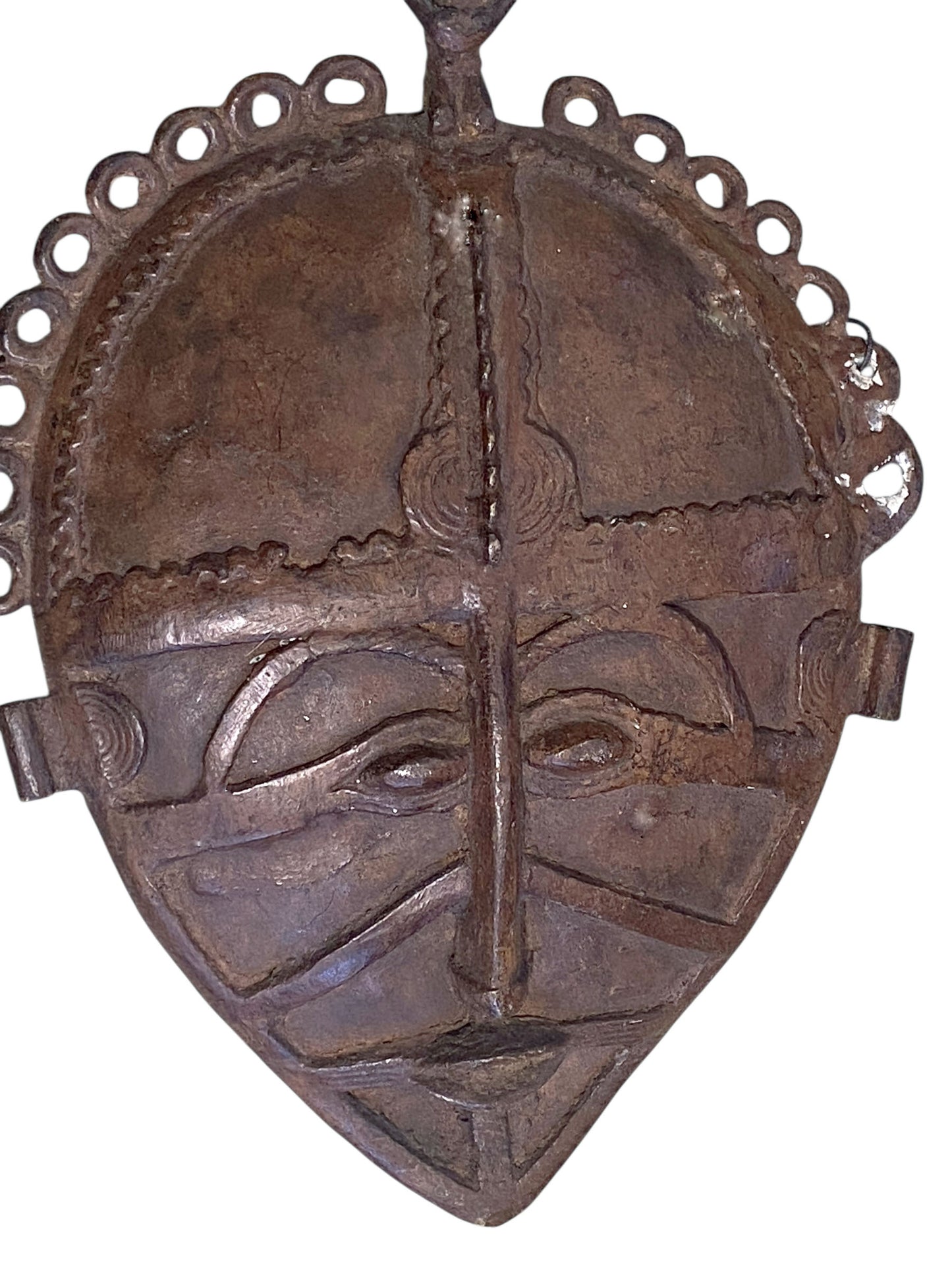 #3410  Vintage African Dogon Bronze Mask Mali  13" H