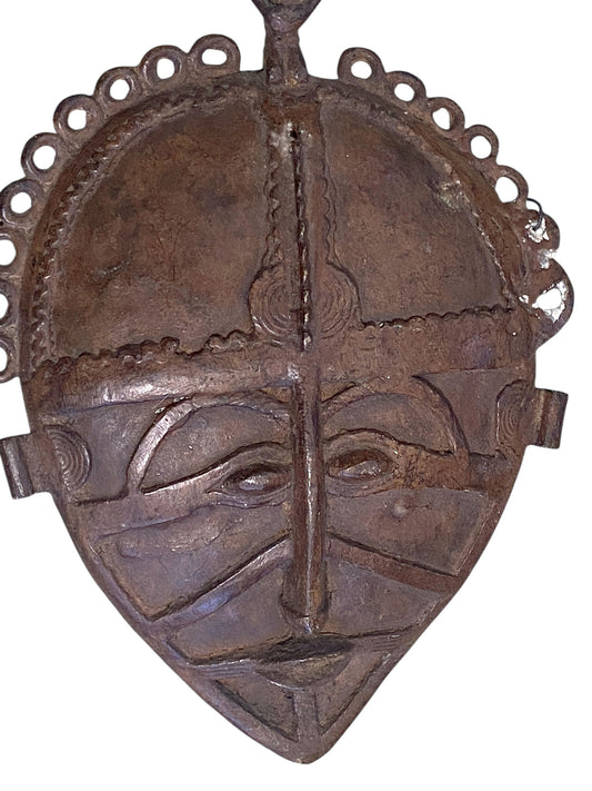 #3410 Vintage African Dogon Bronze Mask Mali 13" H