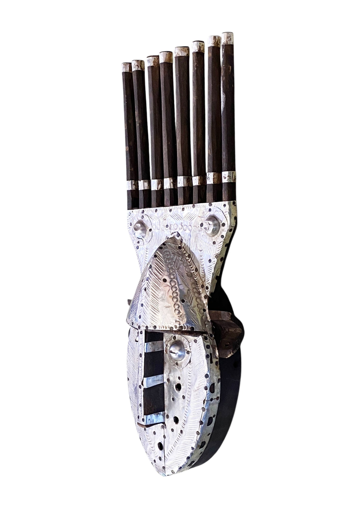 #668 Vintage African Bamana Ntomo Mask w/ Aluminum 21" H