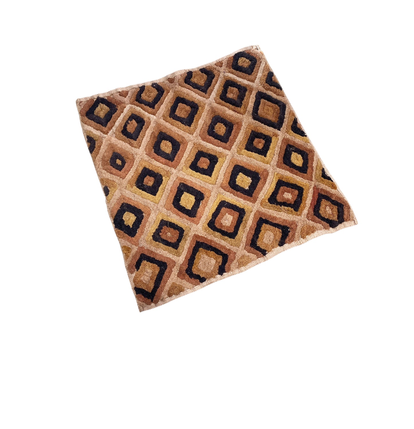 #1849 Vintage African Tribal Kuba Kasai Velvet Raffia Textile 24" by 23"