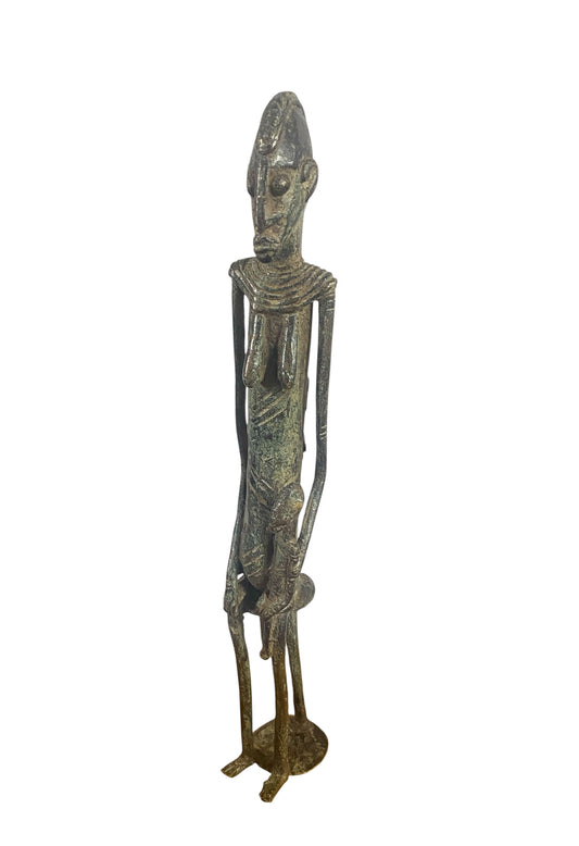 #1198 Vintage Dogon Bronze Maternity Figure Sculpture Giacometti Style Mali 13" H