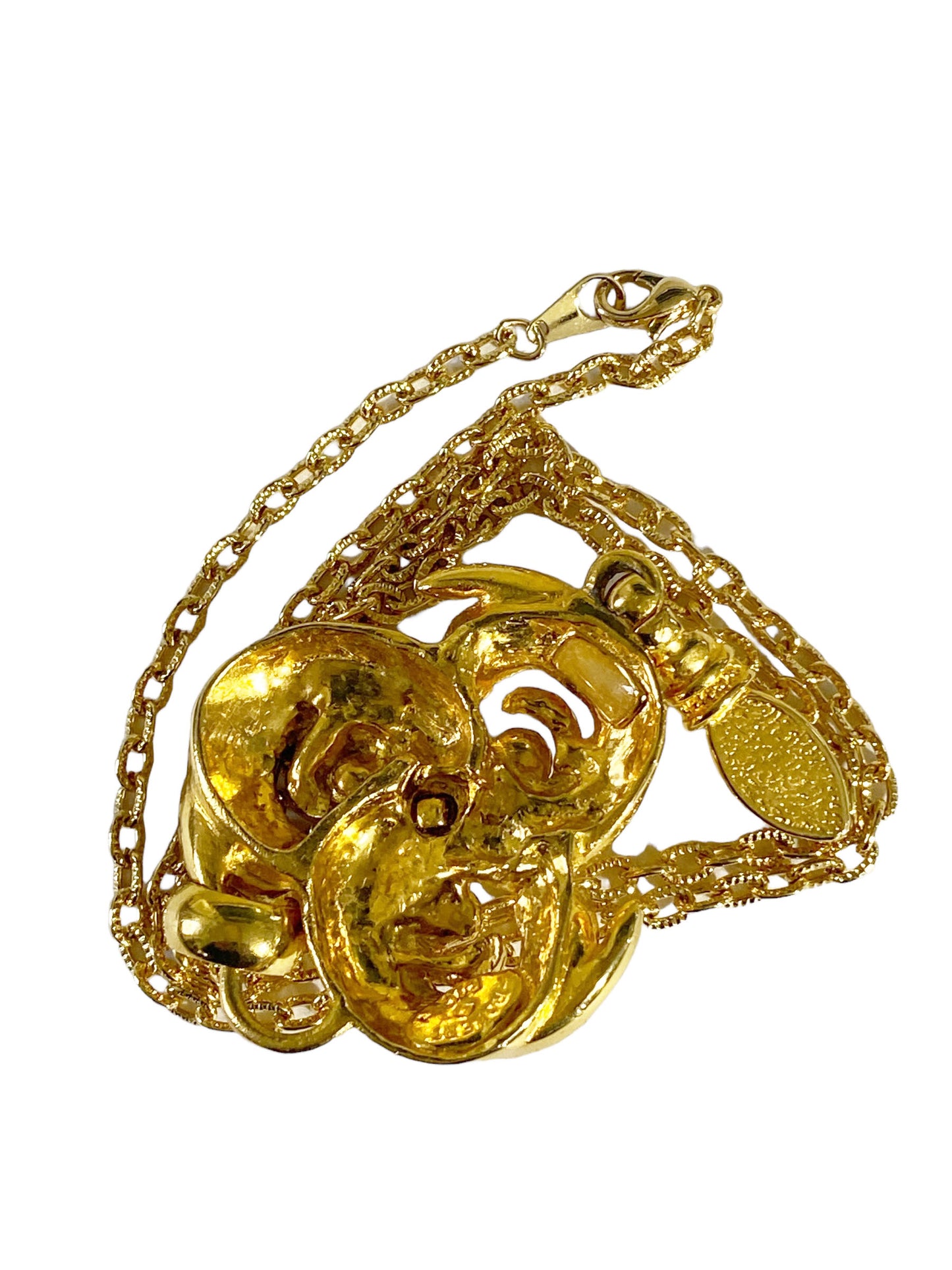 #7183 Robert Rose  Custom Jewlery Gold Tone & Glass Diamond  Swirl Pendant /Chain.