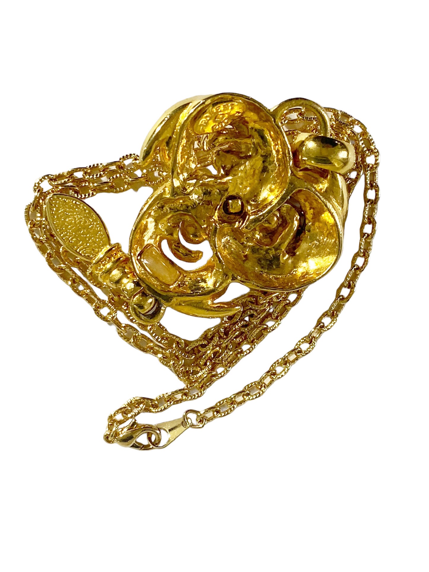 #7183 Robert Rose  Custom Jewlery Gold Tone & Glass Diamond  Swirl Pendant /Chain.