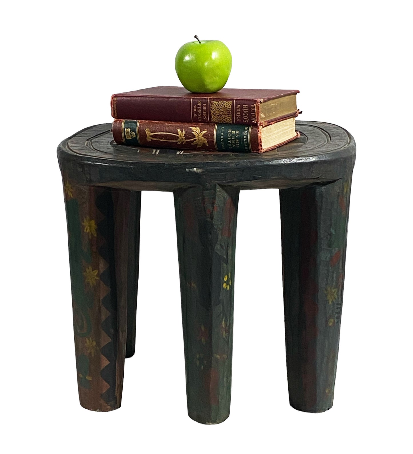 #5546 African LG Colorful  Nupe Stool / Table Nigeria  14" H by 18" W