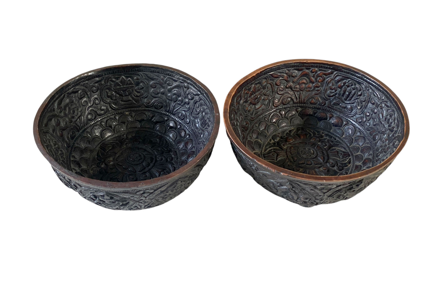 #6228 Pair of  Vintage Himalayan Resin Phuru Offering  Bowls. 6" Diameter