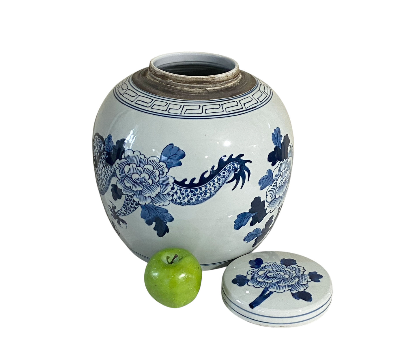 #3140 Chinoiserie B &W Porcelain Ginger Jar W/Dragon 12" H