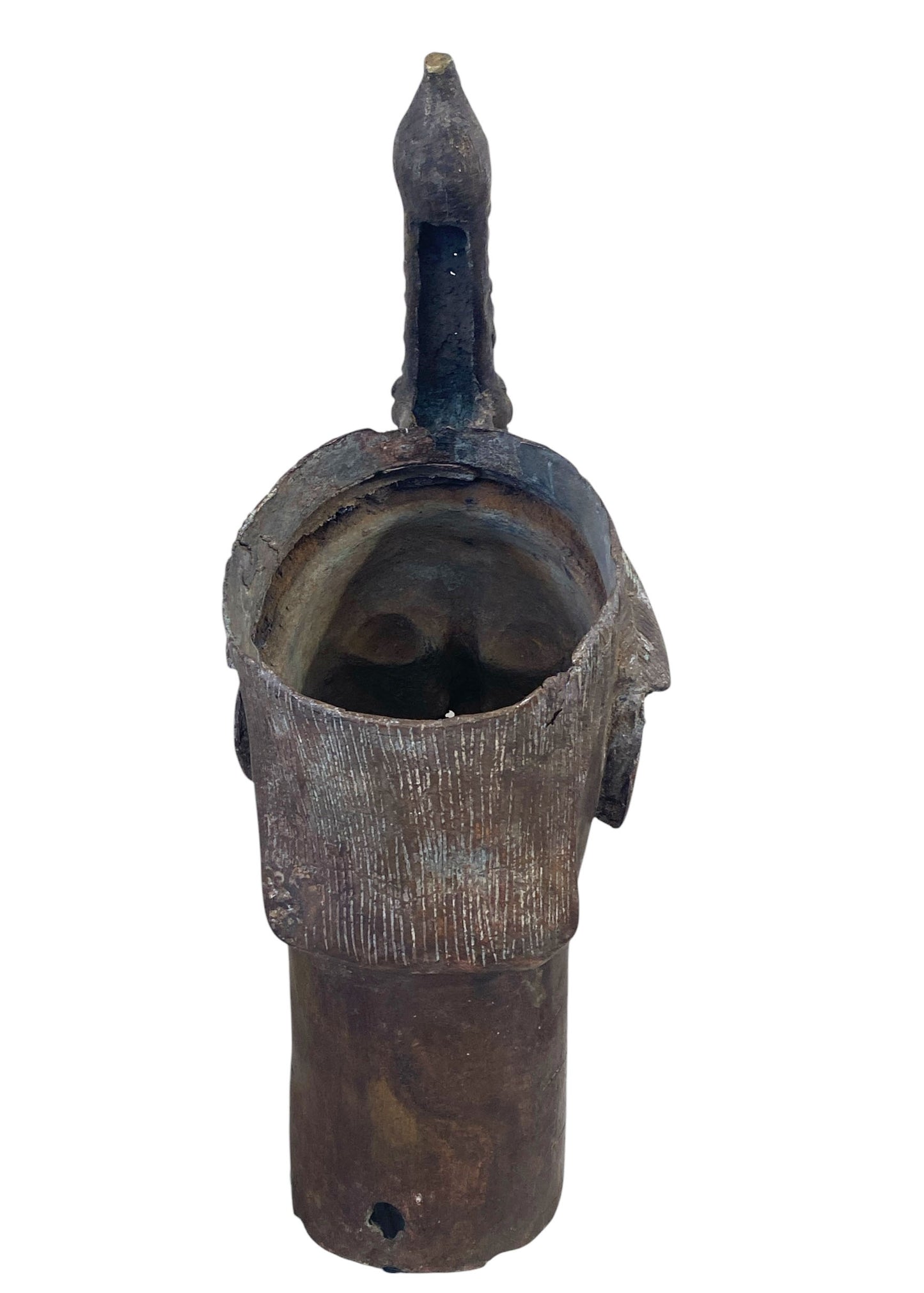 # 969 Superb Lg Benin Bronze Head of Oba Nigeria African 21.5" H