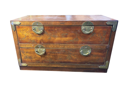 #274 Vintage  Drexel  Tansu Style Chest with hand painted chinoiserie  24" H