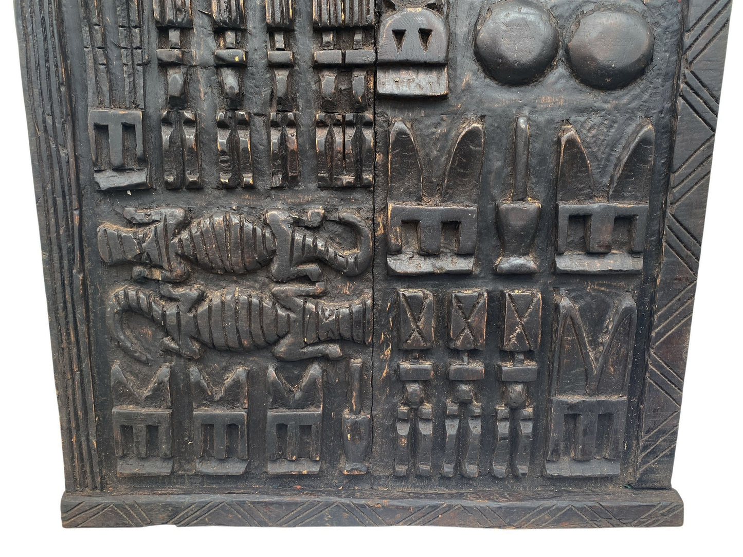 # 6830 Vintage Dogon Granary  Door With  Nommo Ancestors Figures Mali African 36" H