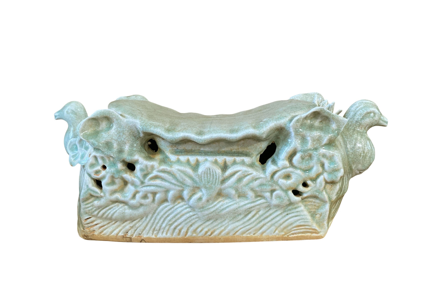 #120 Asian Celadon Ceramic Headrest with doves